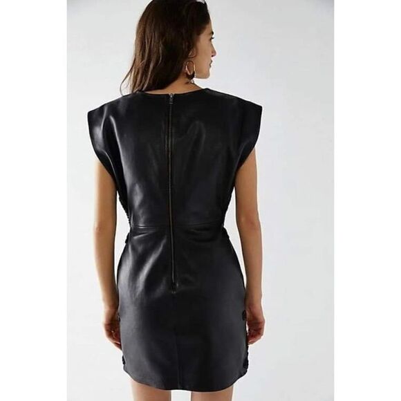 NWT Free People City Slicker Leather Mini Dress Size 10 retail $695 - Picture 2 of 6